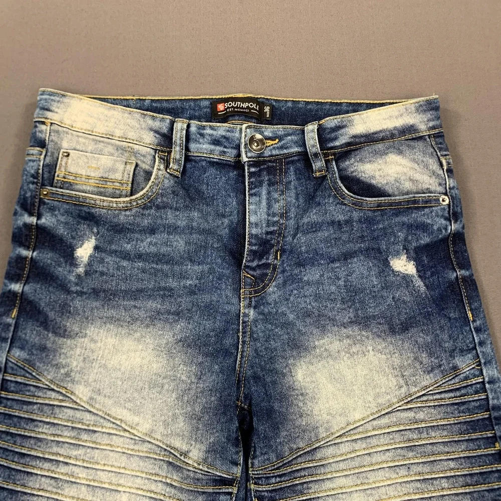 Southpole Shorts Boys 16 Moto Biker Distressed Denim Ribbed Jean Jorts Y2K Style